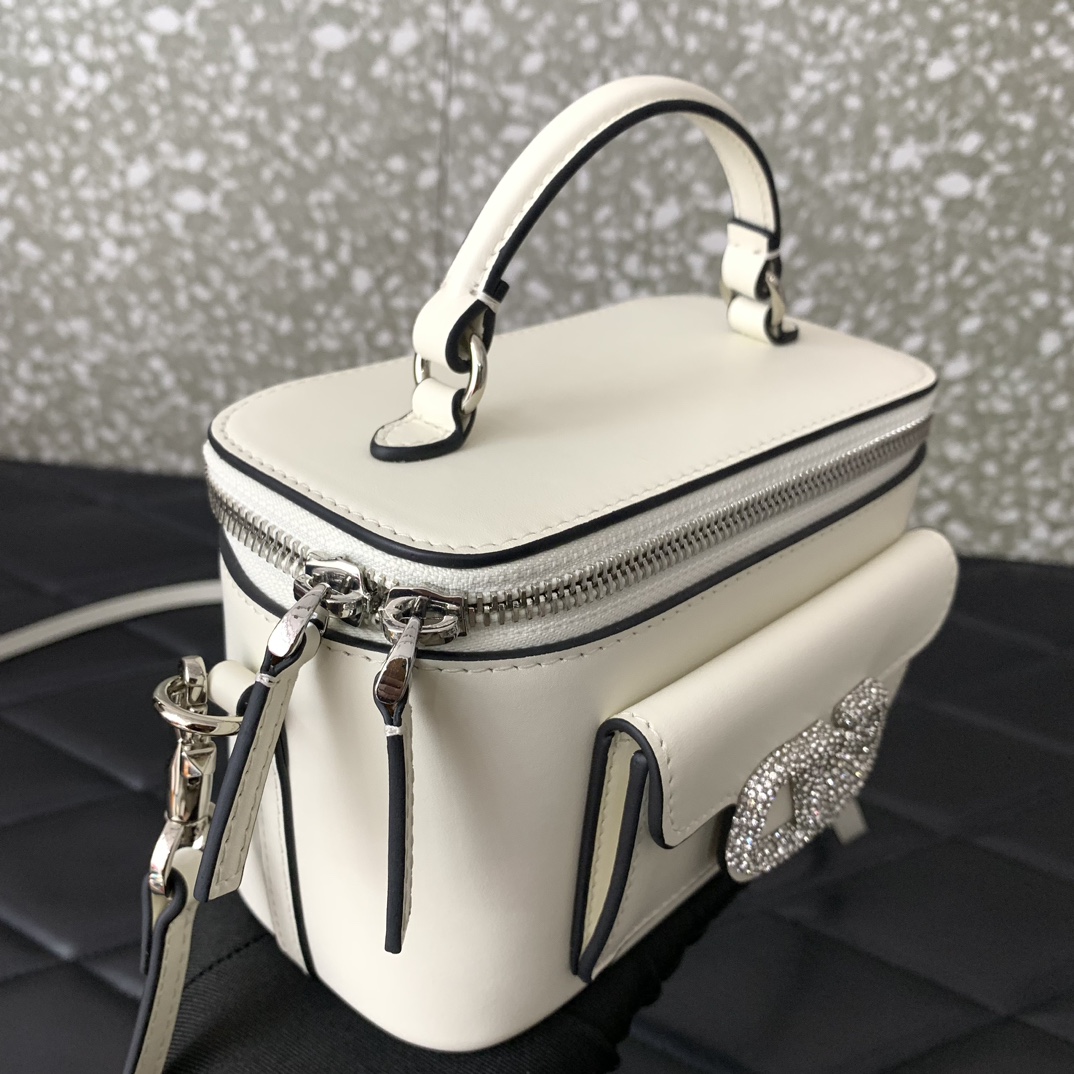 Valentino Garavani Loco Mini Box Bag in Ivory Calfskin Leather 